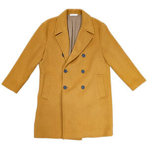 mnml Mens M Camel Double Breasted Wool‎ Polyester Overcoat Jacket Warm Modern